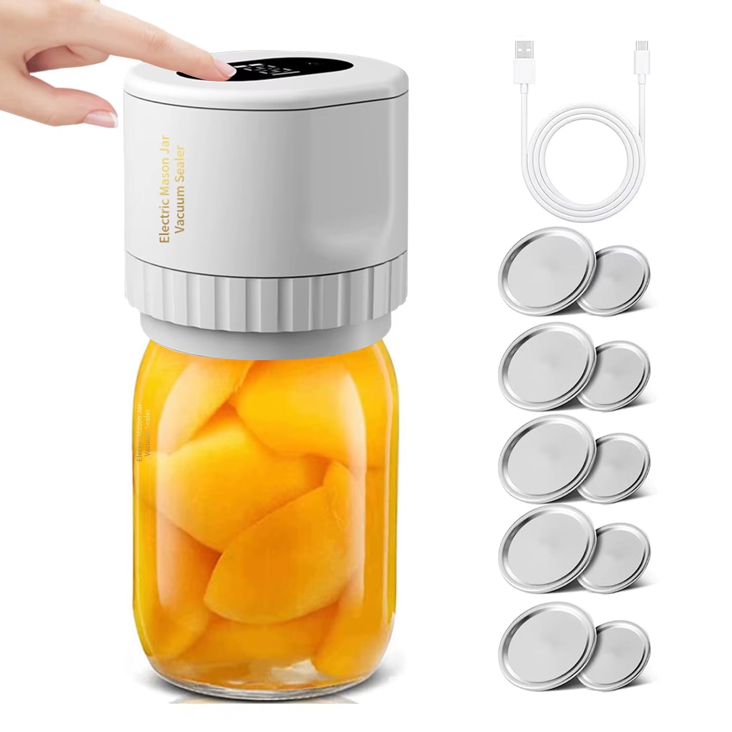 Cordless Electric Mason Jar Vacuum Sealer Kit - Effortless Food Storage & Preservation with Automatic Sealing and Rechargeable Design