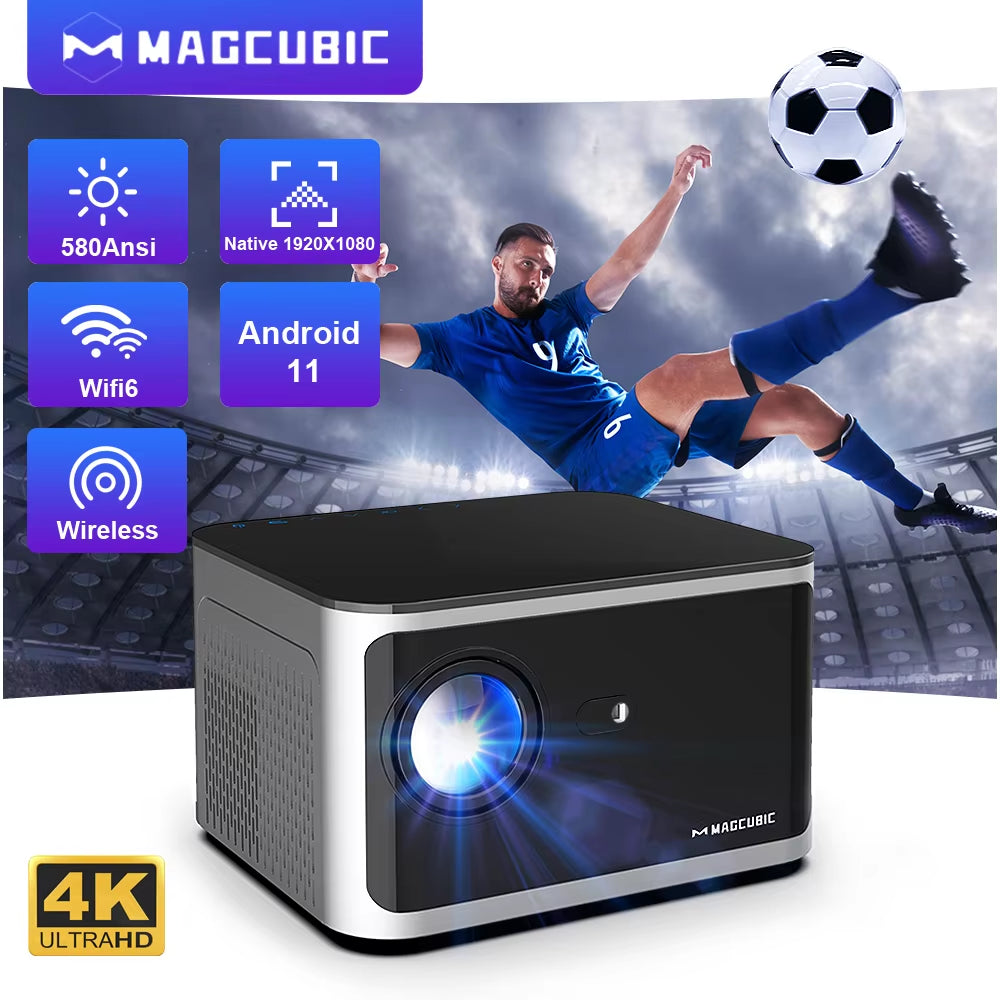 Transform Your Viewing Experience with the Android 11 4K Smart Projector - 580 ANSI Lumens, Full HD, Wifi6 & Voice Control for Ultimate Home Theatre