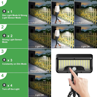 Illuminate Your Outdoors with 92 LED Solar Motion Sensor Lights - Adjustable Octopus Stand, USB & Solar Powered, 3 Smart Modes, IP65 Waterproof for Gardens and Gates