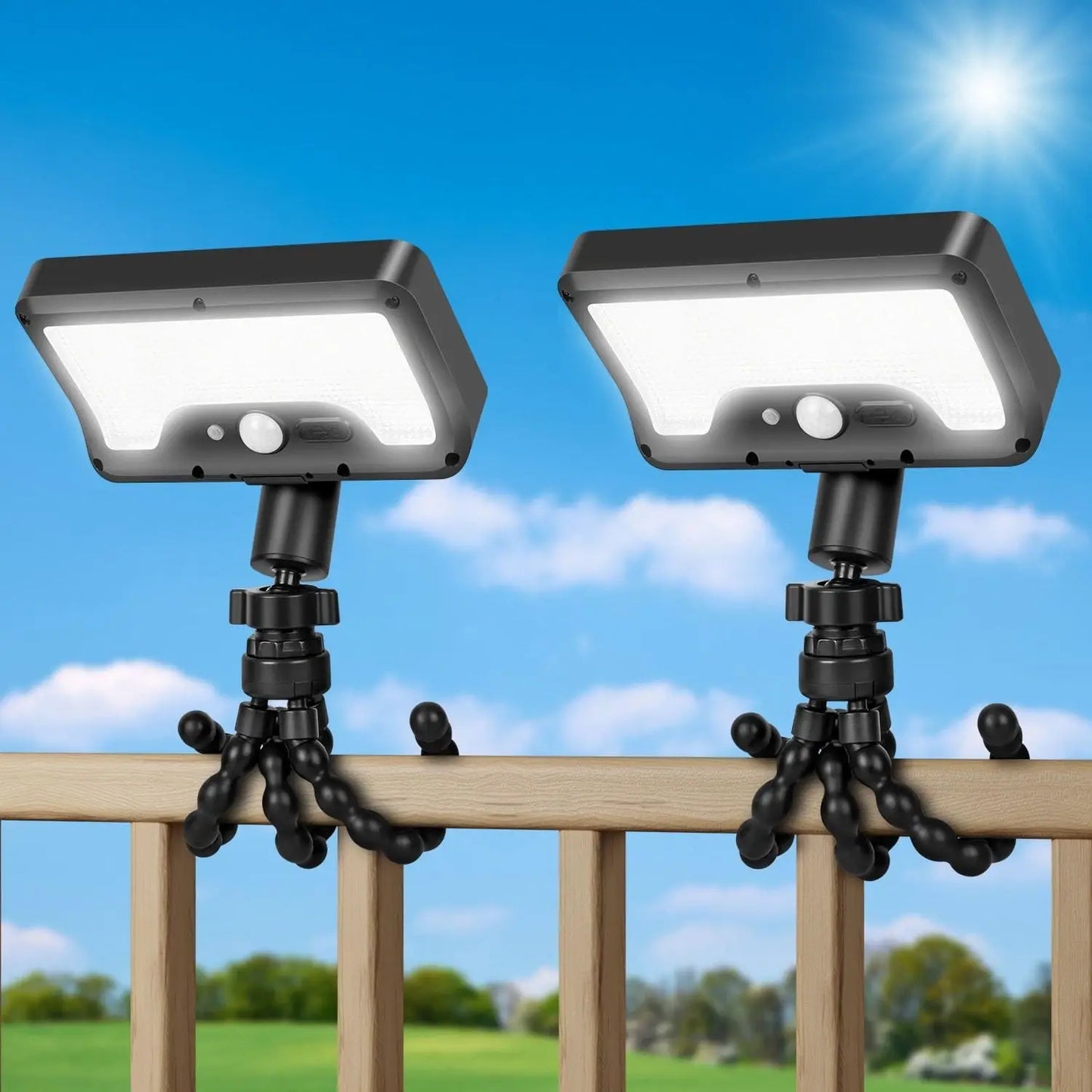 Illuminate Your Outdoors with 92 LED Solar Motion Sensor Lights - Adjustable Octopus Stand, USB & Solar Powered, 3 Smart Modes, IP65 Waterproof for Gardens and Gates
