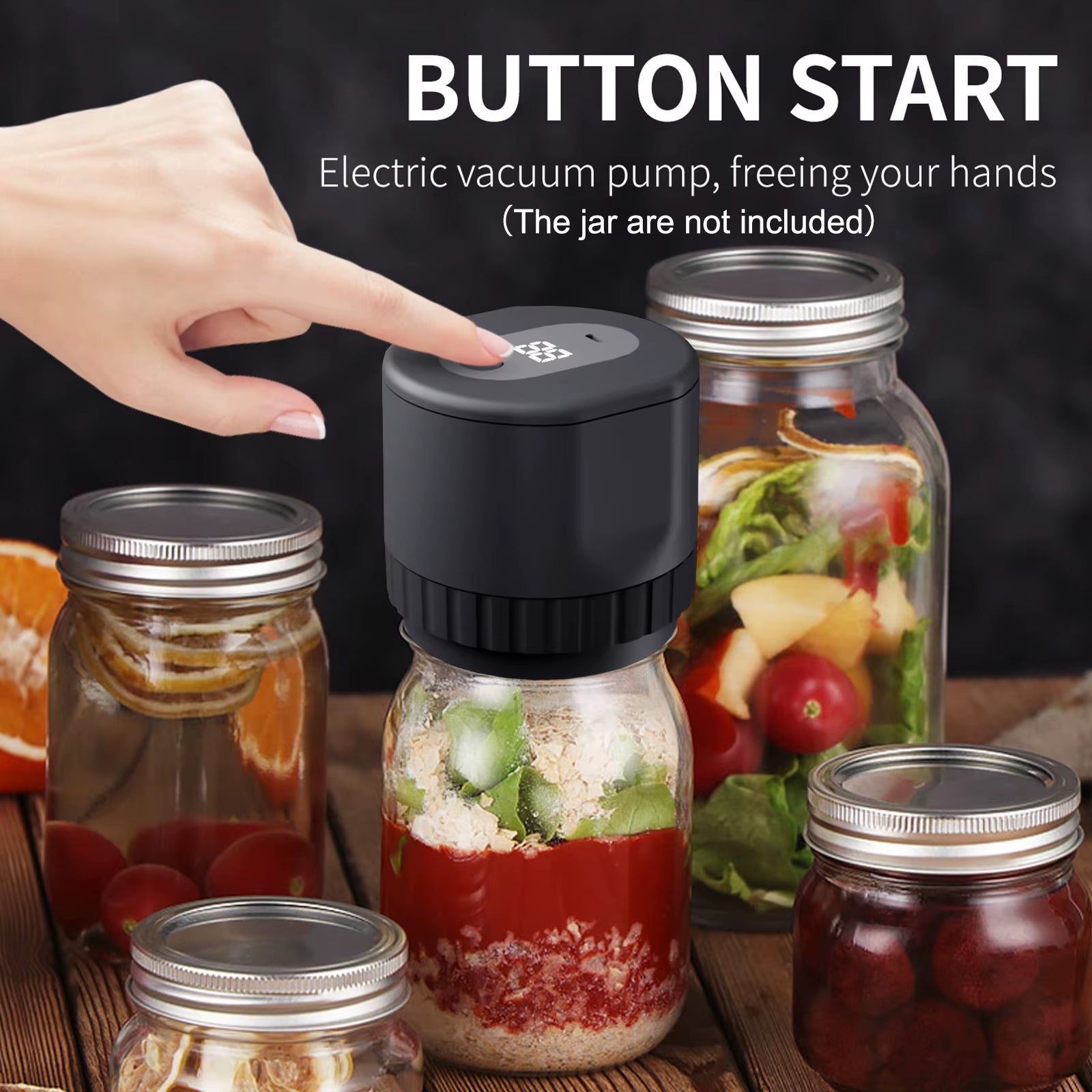 Cordless Electric Mason Jar Vacuum Sealer Kit - Effortless Food Storage & Preservation with Automatic Sealing and Rechargeable Design