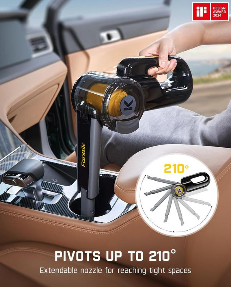 Fanttik Fold V10 Apex Pivot Cordless Car Vacuum, 17000Pa Handheld Vacuum Suction Power, Smart LED Display, Portable for Car Home Pet (Deluxe with Flexible Hose&Pet Brush)