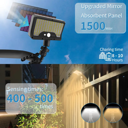 Illuminate Your Outdoors with 92 LED Solar Motion Sensor Lights - Adjustable Octopus Stand, USB & Solar Powered, 3 Smart Modes, IP65 Waterproof for Gardens and Gates