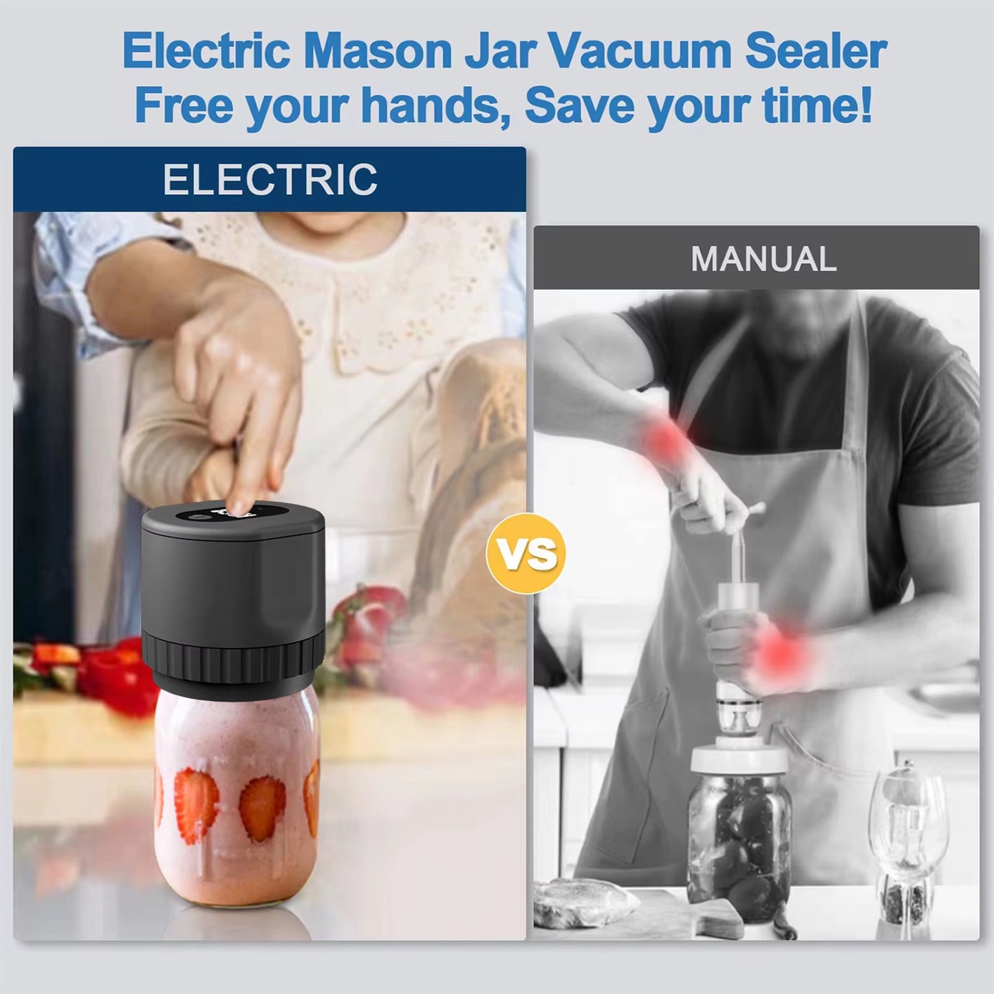 Cordless Electric Mason Jar Vacuum Sealer Kit - Effortless Food Storage & Preservation with Automatic Sealing and Rechargeable Design