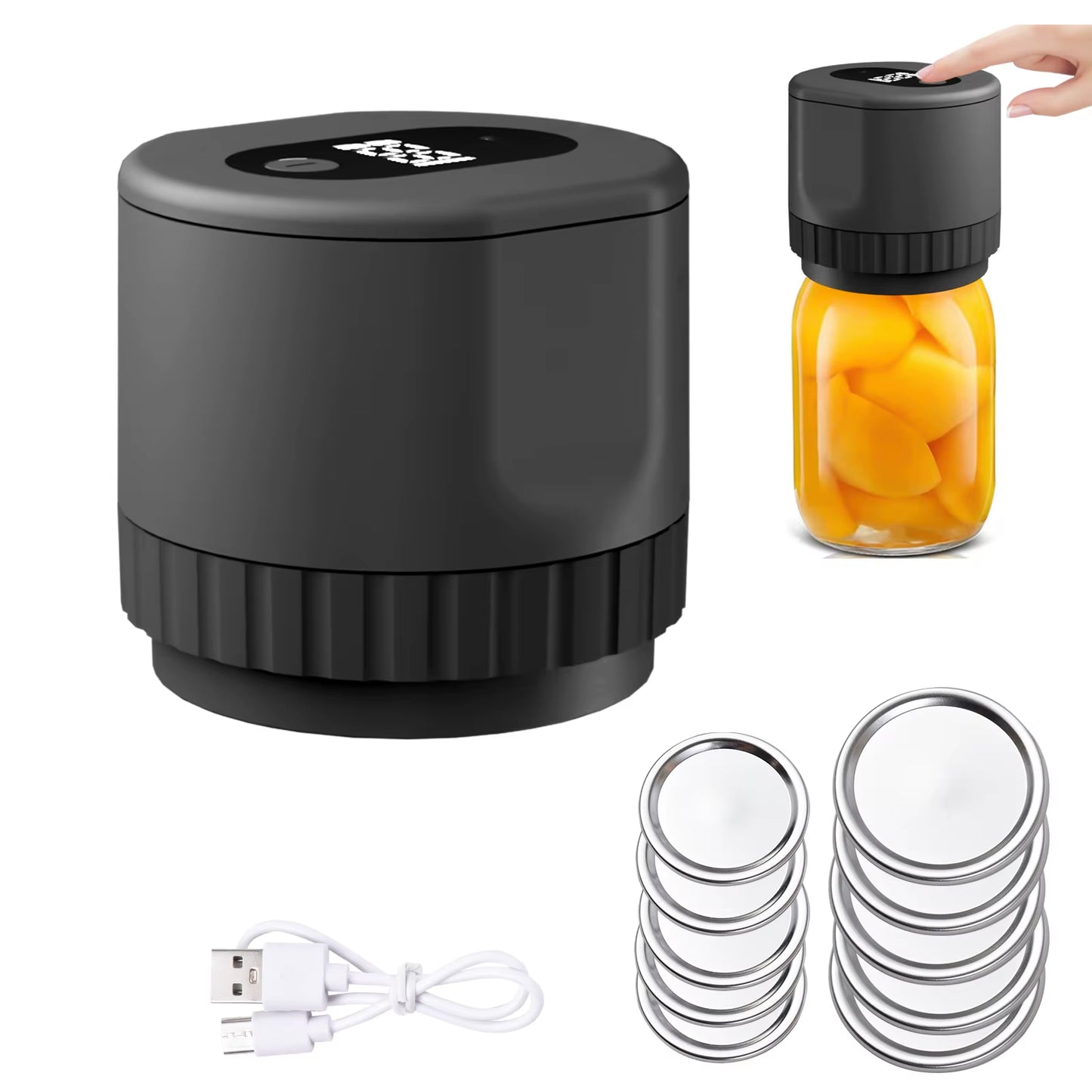 Cordless Electric Mason Jar Vacuum Sealer Kit - Effortless Food Storage & Preservation with Automatic Sealing and Rechargeable Design