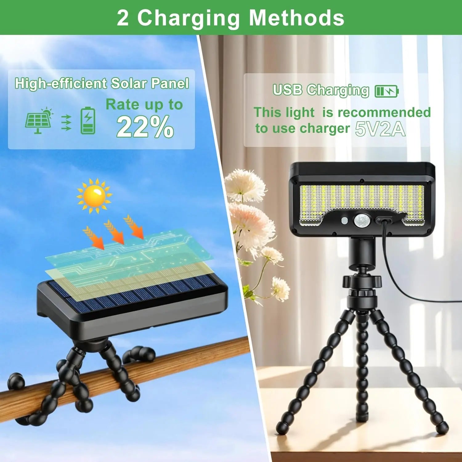 Illuminate Your Outdoors with 92 LED Solar Motion Sensor Lights - Adjustable Octopus Stand, USB & Solar Powered, 3 Smart Modes, IP65 Waterproof for Gardens and Gates