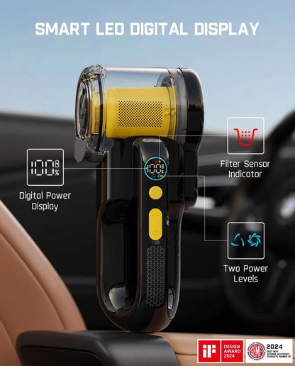 Fanttik Fold V10 Apex Pivot Cordless Car Vacuum, 17000Pa Handheld Vacuum Suction Power, Smart LED Display, Portable for Car Home Pet (Deluxe with Flexible Hose&Pet Brush)
