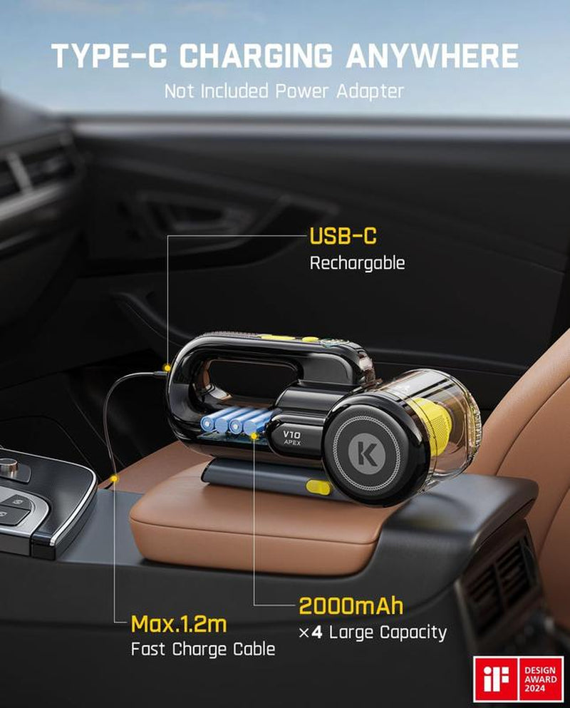 Fanttik Fold V10 Apex Pivot Cordless Car Vacuum, 17000Pa Handheld Vacuum Suction Power, Smart LED Display, Portable for Car Home Pet (Deluxe with Flexible Hose&Pet Brush)