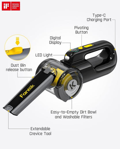 Fanttik Fold V10 Apex Pivot Cordless Car Vacuum, 17000Pa Handheld Vacuum Suction Power, Smart LED Display, Portable for Car Home Pet (Deluxe with Flexible Hose&Pet Brush)