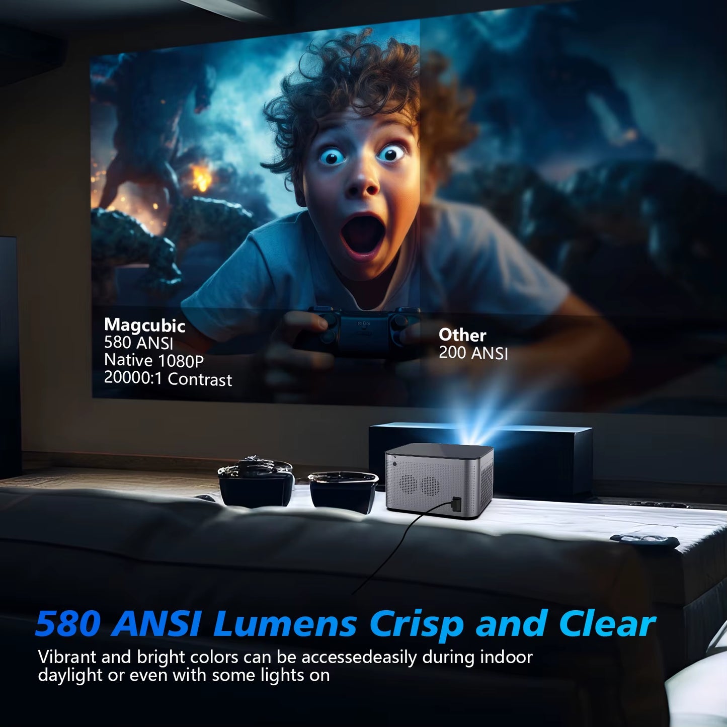 Transform Your Viewing Experience with the Android 11 4K Smart Projector - 580 ANSI Lumens, Full HD, Wifi6 & Voice Control for Ultimate Home Theatre